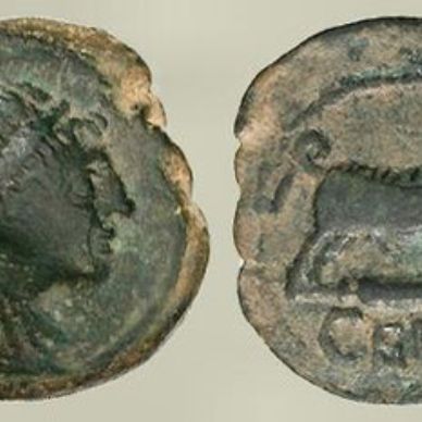 Moneda Celti jabalí con pelo y rabo curvo